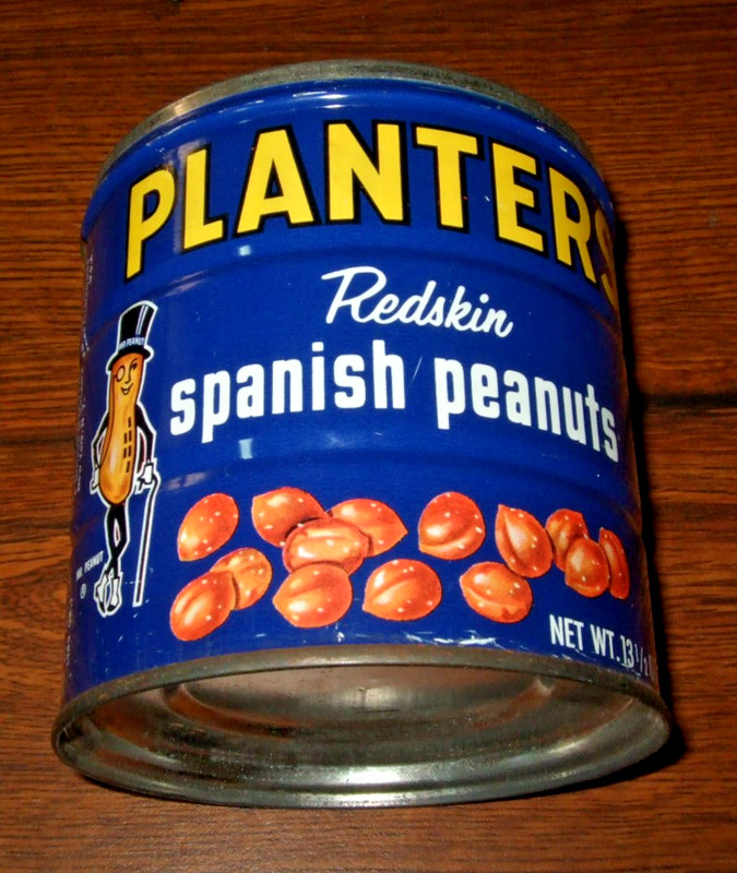 Vintage Planters Redskin Spanish Peanuts Metal Tin Can 13 1/2 oz. No Lid Dk Blue