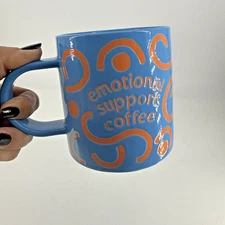 Room Essentials Mug 16oz Stoneware Emotional Support Coffee Blue Funny Gift Cup