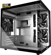 MATX PC Case,270  Panoramic Tempered Glass Panel Gaming PC Case,3 Fans