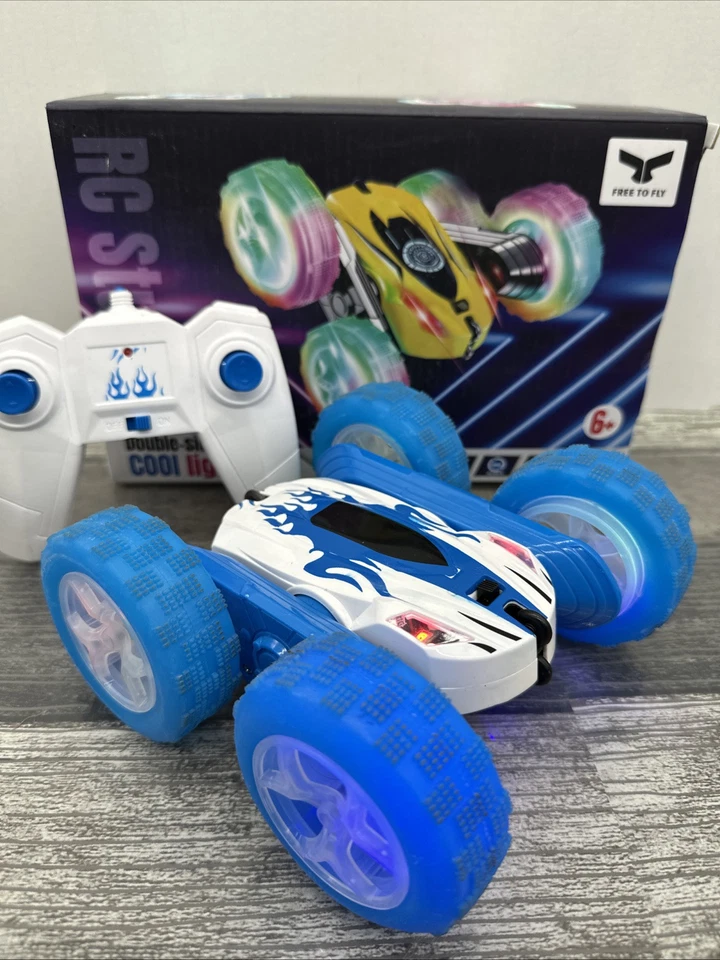 Double-Side Roll Cool Lights RC Stunt Car Blue /White. Car And Remote No Charger - Image 2 of 4