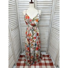 Lulus Floral Maxi Dress M Boho Resort Vacation Cross Back Tropical Paisley Open