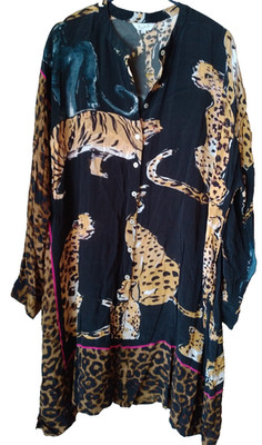 Frogbox Kleid Tunika Damen Dress Damenkleid Gr. EU 44 Leo Print Vislose Neu