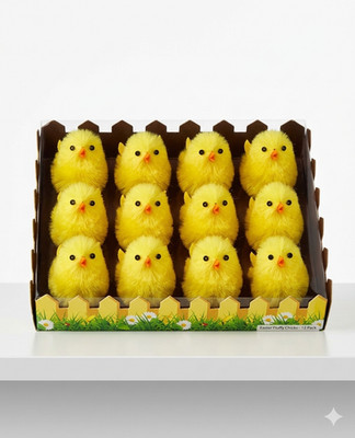 12 gelbe flauschige Küken Kinder Basteln Ostern Haube Deko