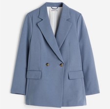 NWT H M Oversized Double-Breasted Blazer /Dusty Blue Size XS