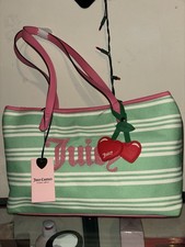 JUICY COUTURE PARADISE TOTE RETRO GREEN/CREAM/PINK BEACH BAG SUMMER CHERRY CHARM