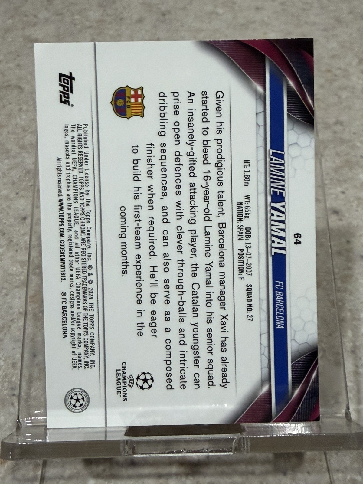Topps Chrome 2023-24 UEFA Club Competitions Lamine Yamal #64 RC Base view 2