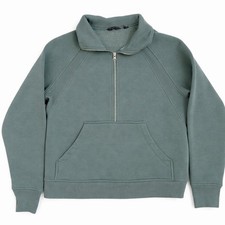 Danskin Green Fleece Half-Zip Sweatshirt Women s M Thumb Holes Kangaroo Pocket