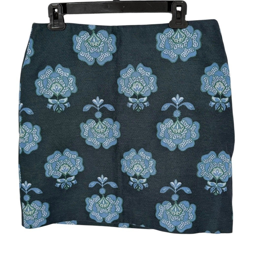 LOFT Blue Floral Damask Pencil Short Skirt Womens 10 Preppy Workwear Office Chic