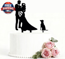 Wedding Cake Topper Bride Groom with Flowers with Pet Dog Party Engagement