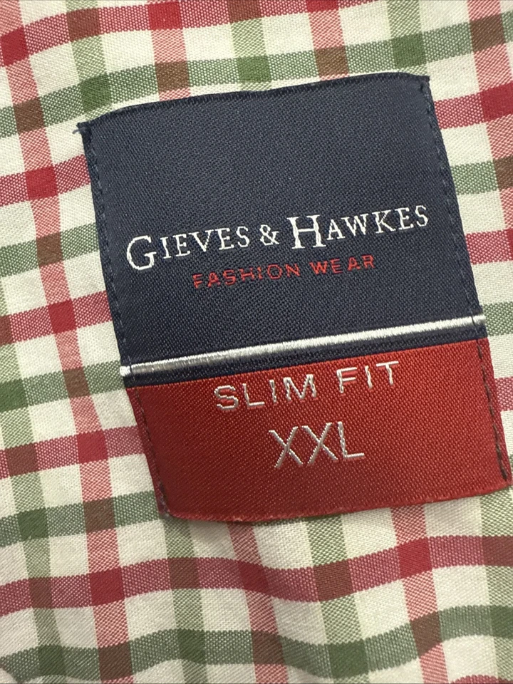 Gieves & Hawkes RARE men's XXL Slim Fit Green Red Button Shirt Fashion - Image 4 of 4
