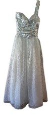 Vtg Gunne Sax By Jessica McClintock White Lace Silver Dress Size 5 Prom Wedding