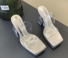 Womens Fashion Summer Peep Toe Clear PVC Slippers Pumps High Heels Platform Shoe