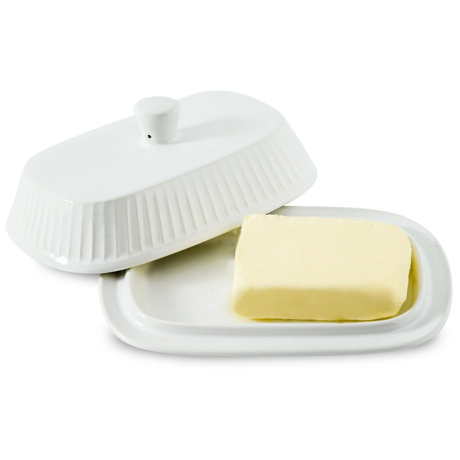 Hansense Porcelain Butter Dish with Lid for Countertop, Ceramic Butter Keeper...