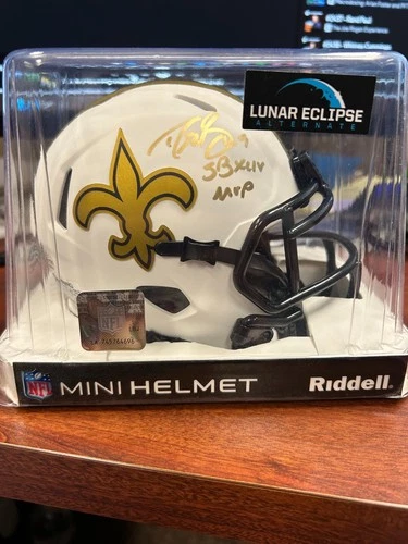 Drew Brees Signed Inscribed SB XLIV MVP Autographed Lunar Mini Helmet Beckett