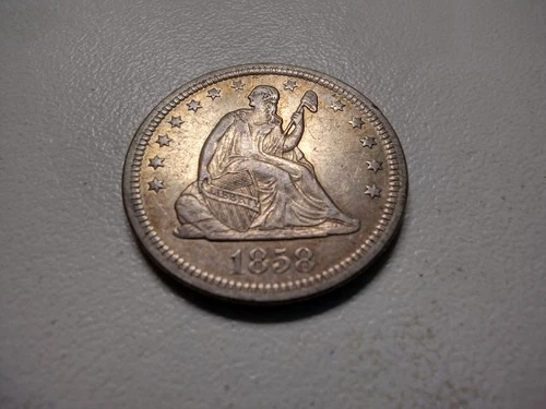 1858 Seated Liberty Quarter BU Toning Beautifully RARE In This Condition See Pic