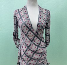 Diane von Furstenberg Geometric Print Wrap Dress Silk Blend Daimond Print