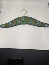 Vintage German Hand Painted Floral Wooden Clothes Hanger Green 17.5  Long