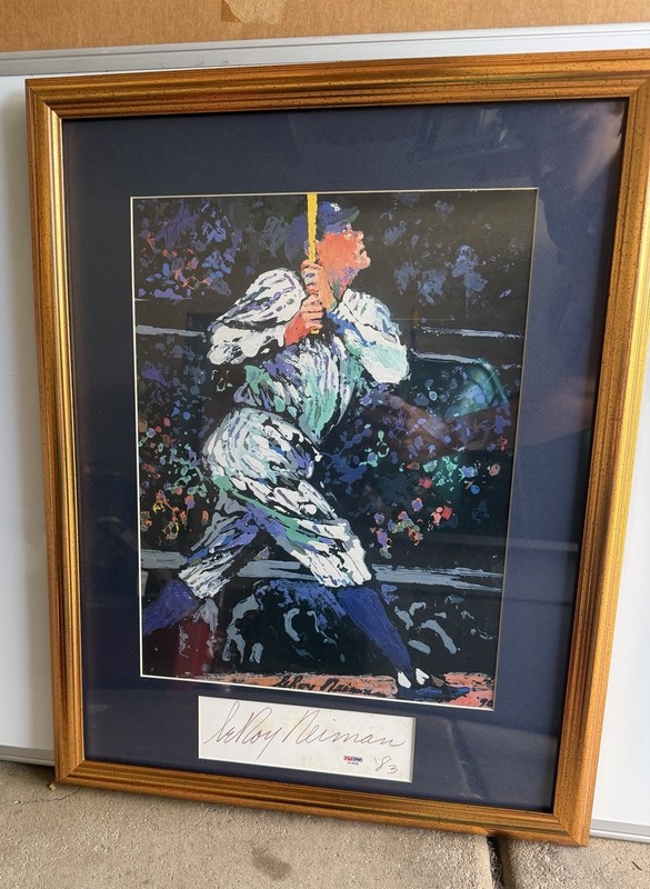 Leroy Neiman Signed Baseball Art Display PSA/DNA COA AD38580 Framed
