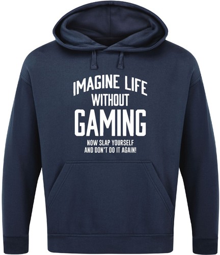 IMAGINE LIFE WITHOUT GAMING HOODIE Funny Geeky Gift Console PC Gamer Mens Top - Picture 6 of 17