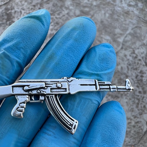 14k Gold Plated or Solid 925 Sterling Silver Oxidized AK47 Big Gun Pendant 3.5" - Picture 16 of 20