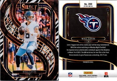 2024 Panini Select Will Levis Zebra Prizm SSP #200 Tennessee