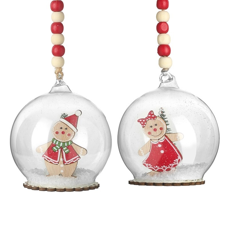 Heaven Sends Set of Two Rustic Mr and Mrs Gingerbread Christmas Tree Baubles