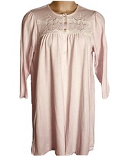 Vintage Miss Elaine Minty Pink Embroidery Lace Long Nightgown Soft knit Large