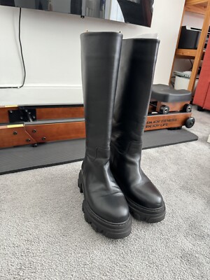 GIA BORGHINI X PERNILLE TEISBAEK PERNI 07 COMBAT BOOTS, Black, Leather, Size 37 UK