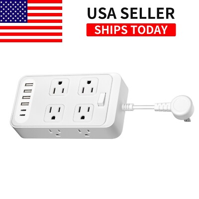 8-Outlet Extender, 6 USB (4A+2C), Surge Protector, 3in Cord for Home/Office