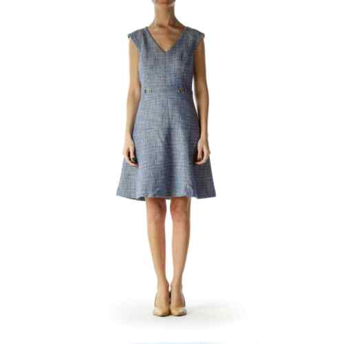 Ann Taylor blue tweed a-line dress horse bit detail size 0 New - Picture 1 of 6