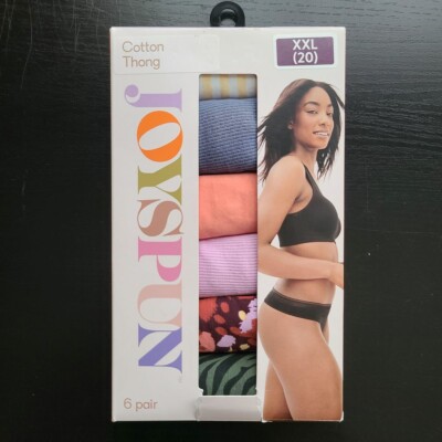NEW Joyspun Women's Cotton Thong Panties 6 Pack Multicolor Size XXL (20)