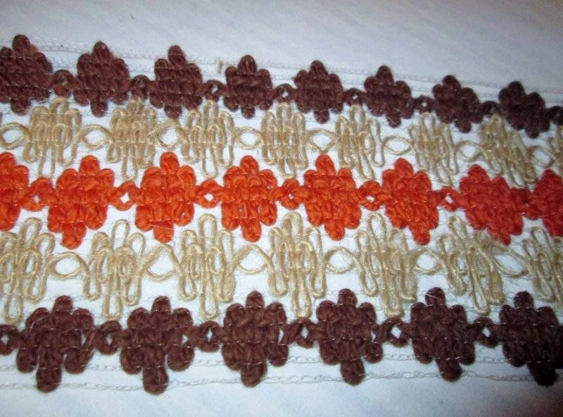 Cortinas de tapicería de tela GIMP de colección años 60 yute arpillera marrón naranja 4" 5 yardas Foto 3 de 4