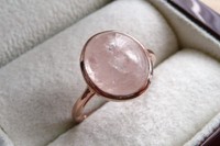 925 Silver Rose Gold Oval Cabochon Peach Pink Morganite Ring Sz P1/2 8.25 925 Silver Rose Gold Oval Cabochon Peach Pink Morganite Ring Sz P1/2 8.25
