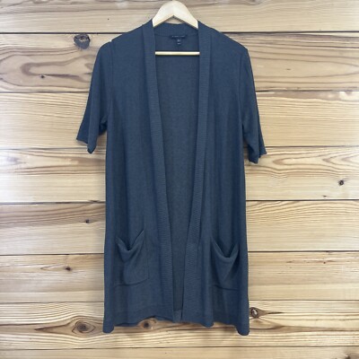 Eileen Fisher Cardigan Sweater Medium Short Sleeve Long Tencel Merino Wool B182
