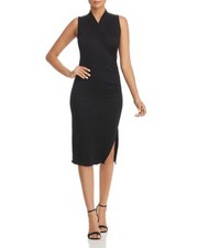 New $288 T Tahari Womens Black V-Neck Racerback Ruched Knit Sheath Dress Size S