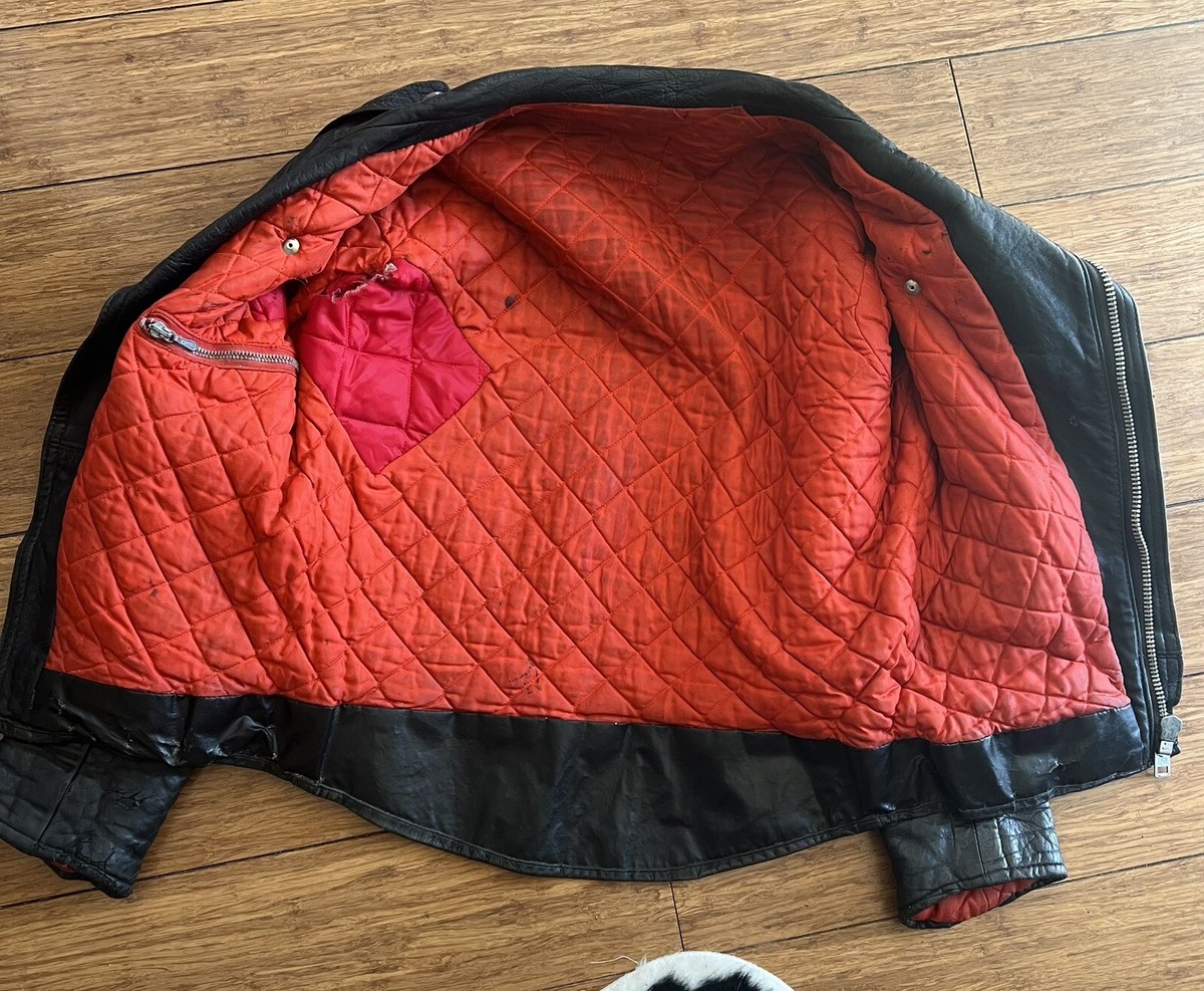 Vintage black leather biker jacket mascot Black Night Size 36-38