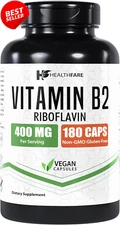 HealthFare Vitamin B2 Riboflavin 400mg 180 Veg Caps Non-GMO Gluten Free - US