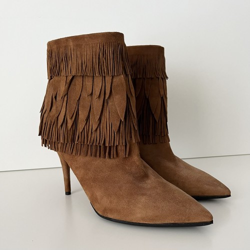 NIB Aquazzura Women's Suede Fringe Sasha Ankle Boots / Booties, Brown, Size 38.5 - Picture 3 of 6