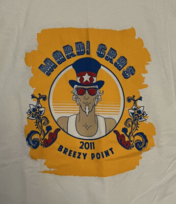 Hanes 2011 Breezy Point Mardi Gras Double Sided White T-Shirt Men's Size XL