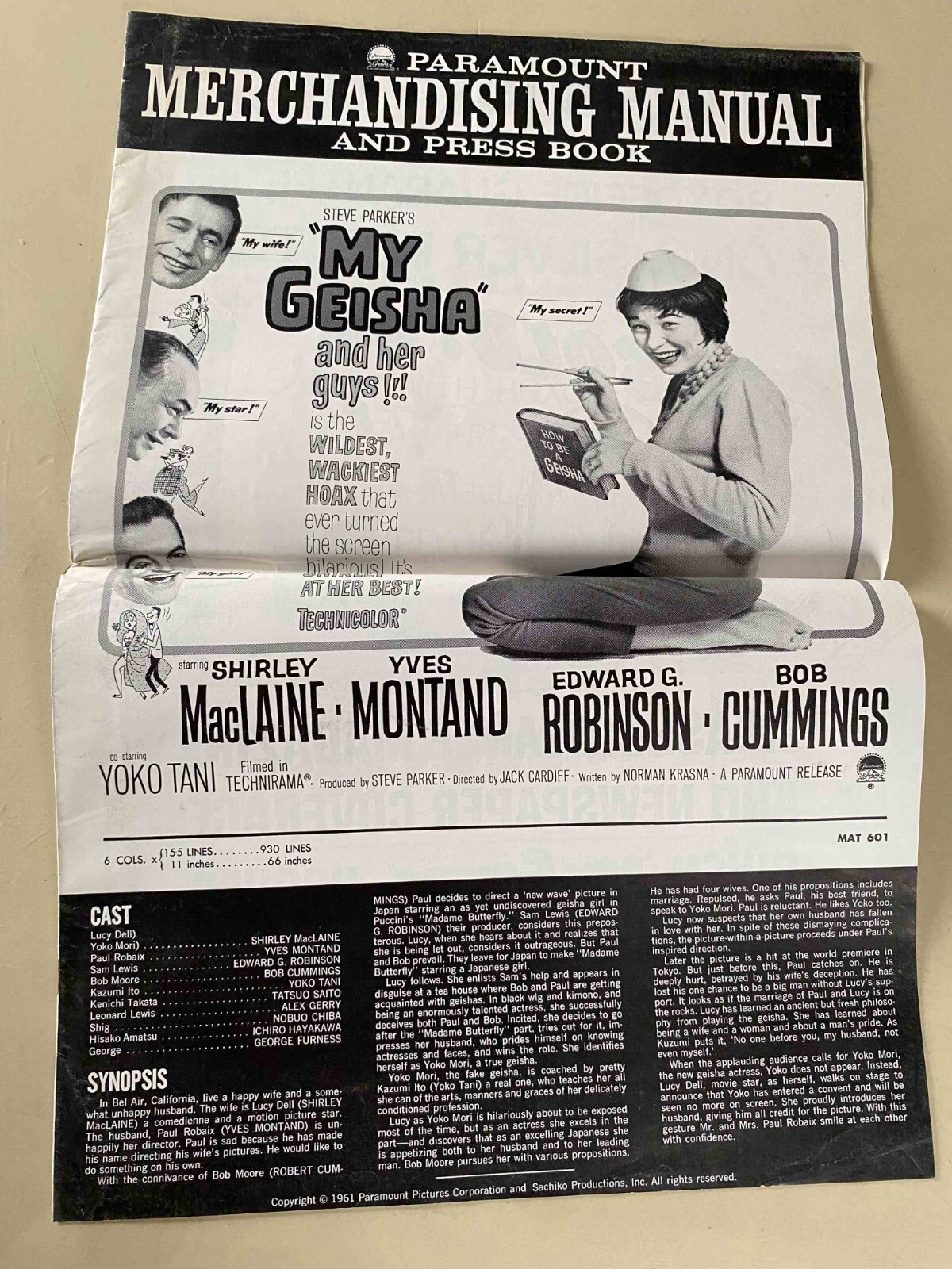 My Geisha Pressbook 1962 Shirley MacLaine, Yves Montand, Edward G. Robinson