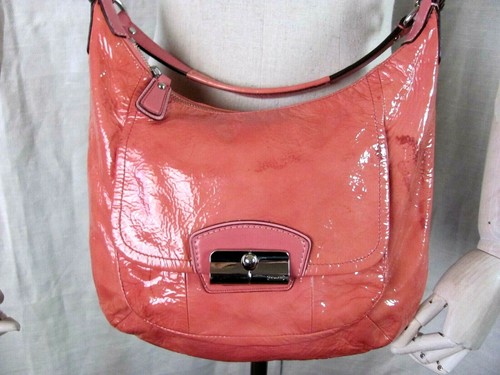 COACH Salmon Shiny Leather Crossbody Satchel Handbag - Picture 2 of 7