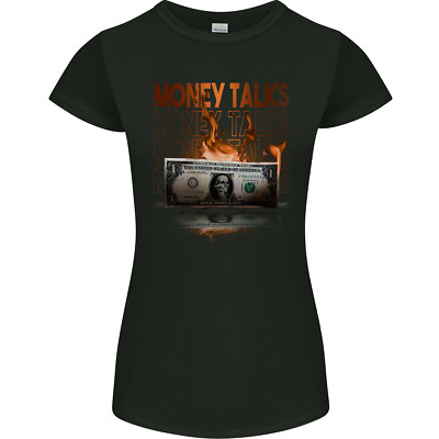 Money Talks Burning Cash Hustle Skull Damen Petite Cut Maglietta