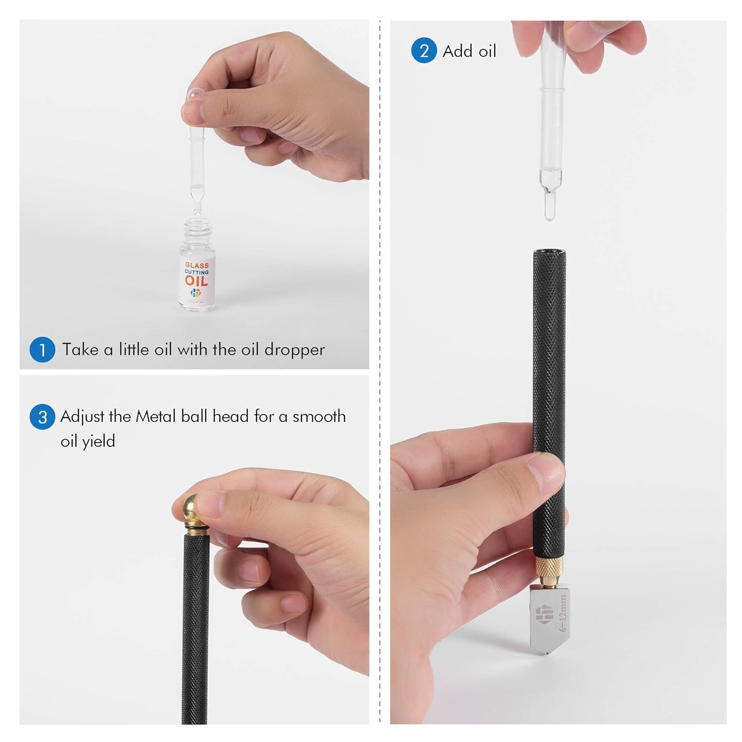 Glass Cutter 2Mm-20Mm, Glass Cutter Tool with Glass Cutting Oil, Glass Cutting T