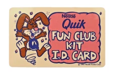 1987 Nestle Quik Nesquick Fun Club Kit ID Card with Quicky the Rabbit