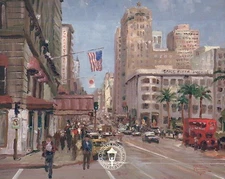 Union Square San Francisco - California, Street - Thomas Kinkade Dealer Postcard