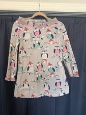 Mini Boden Girls Dress Size 9/10Y Long Sleeve Multicolor Owls 100 Cotton Smock
