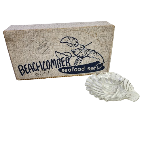 Vtg Lobster Tail Clam Shell Serving & Sauce Dish Glass SET OF 4 W/ Original Box - Picture 1 of 8