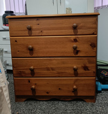 Brown Wooden 4-Drawer Chest of Drawers, Wood Knob Handles, 80x40x90cm