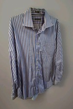 Peter Millar Men's Blue White Stripe Button Down Long Sleeve Dress Shirt Size XL