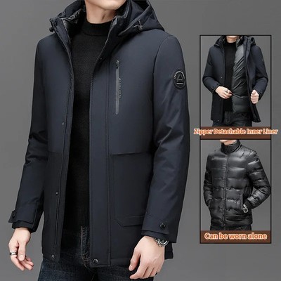 Brand Men's Winter Jacket 2024 New Detachable Liner Down Cotton Warm Coat Busine